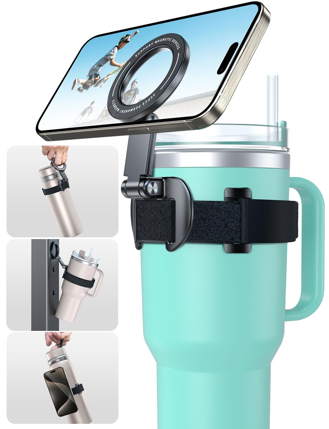 eSamcore for Stanley Cup Magnetic Phone Holder for Magsafe, Foldable Water Bottle Accessories Cellphone Stand Fit for iPhone, Universal Mount