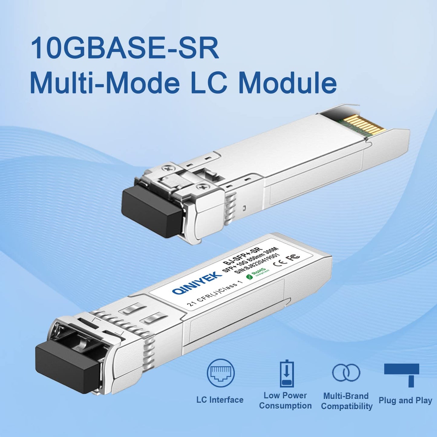 2Pack 10GBase-SR SFP+ Transceiver, SFP+ Multi-Mode to LC Module, 850nm MMF,up to 300 m,Compatible with Cisco SFP-10G-SR, Unifi UF-MM-10G, Meraki