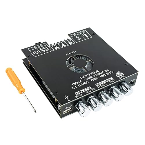 ZK-HT21 TDA7498E Bluetooth Amplifier Board 160W×2+220W Subwoofer 2.1 Channel Audio Receiver Power Amplifier Module with Treble and Bass Control