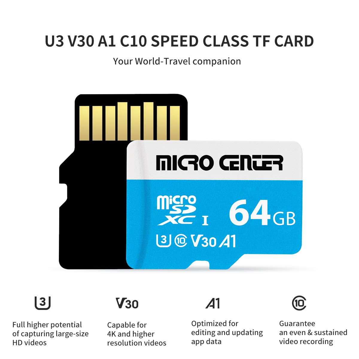 Micro Center 64GB microSDXC Card 2 Pack, Nintendo-Switch Compatible Micro SD Card, UHS-I C10 U3 V30 4K UHD Video A1 R/W Speed up to 95/30 MB/s Flash