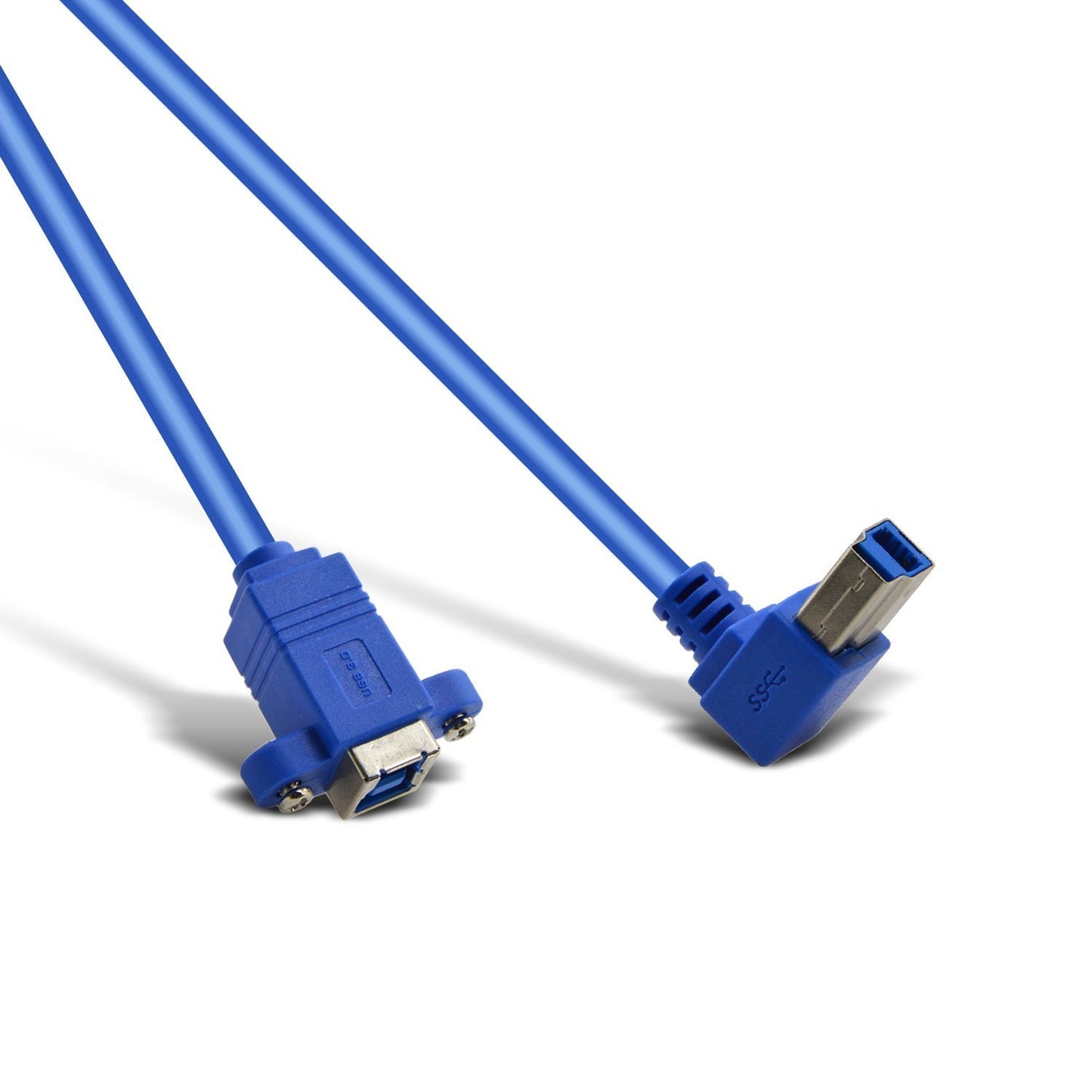 zdyCGTime 90Degree Right Angled USB3.0 Type B Male to USB3.0 Type B Female Extension Cable with Panel Mount - Blue (0.3m/1ft)