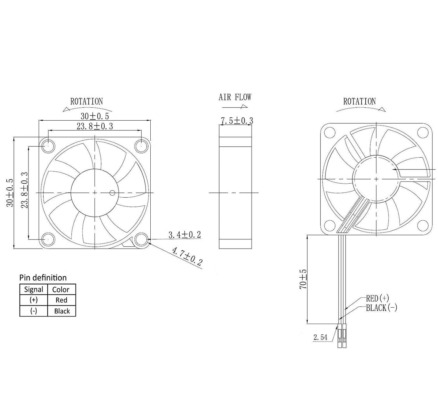 Easycargo 30mm Fan 5V 3.3V DC Quiet Fan for Raspberry Pi 5 4 3B+ 3007 (4-Sets)
