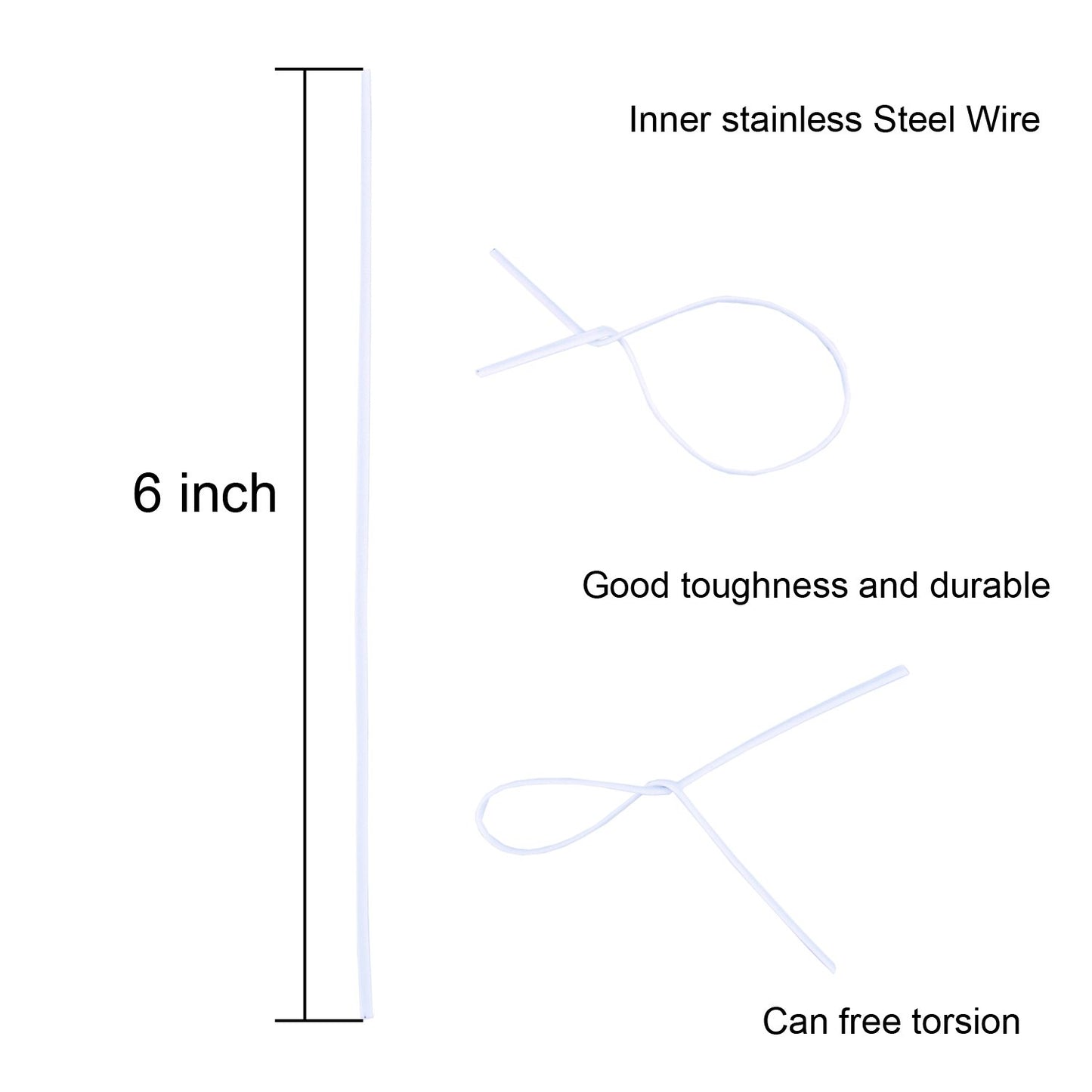 Sunmns 250 Piece Twist Cable Cord Wire Ties Reusable Fastening (6 Inch, White)