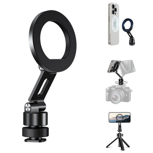 elitehood Aluminum Magnetic Camera Phone Mount with 360° Rotatable Cold Shoe Base, MagSafe iPhone Tripod Mount Adapter with 1/4” Screw & Hot Shoe