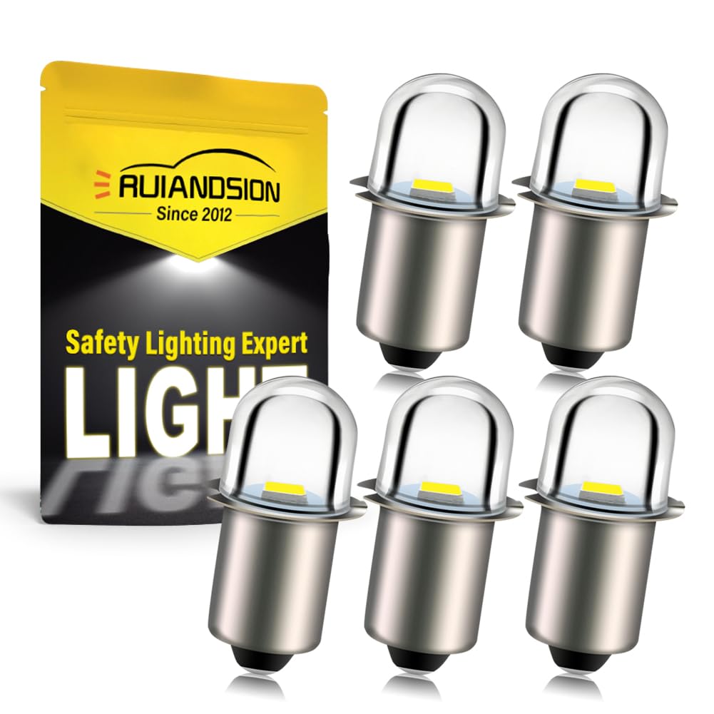 Ruiandsion LED Flashlight Bulb 6V P13.5S Base Socket White LED Bulbs Replacement for Flashlight Torch Lights,Non-Polarity Non-Dimmable (Pack of 5)