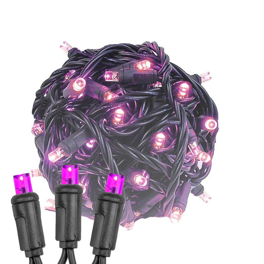 Novelty Lights 25ft Christmas String Lights, 50 Pink LED Bulbs on Black Wire, 6" Spacing, Connectable Indoor Outdoor Commercial Grade Lighting