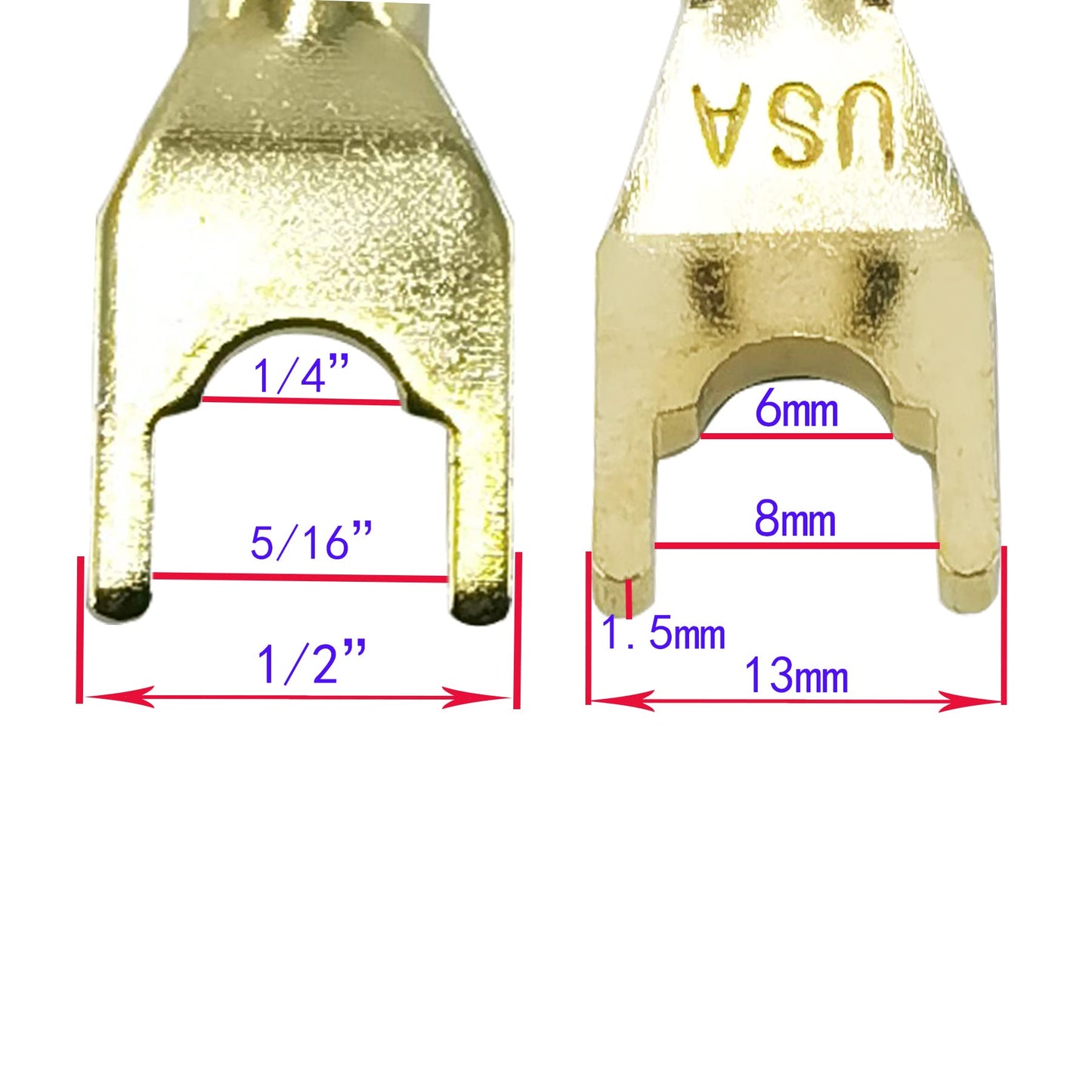 WJSTN Fork Spade Plug to Spade Plug Speaker Jumper Cable?8AWG Y Plug to Y Plug Cable, for DIY Home Theater, Speaker etc 8in/4-Pack