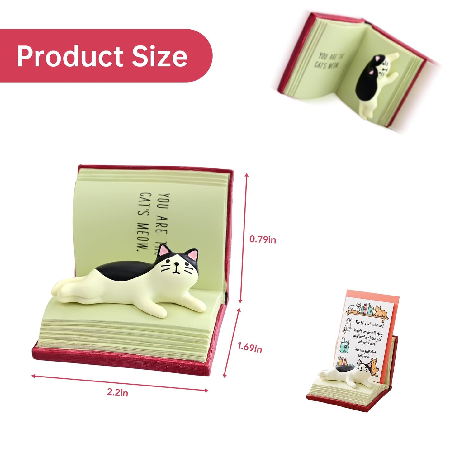 RAQWI Cat Lying on Book Phone Stand, Cute Kitten Cell Phone Holder for Desk, Creative Resin Bookish Decor for Home Office, Gift for Readers & Cat