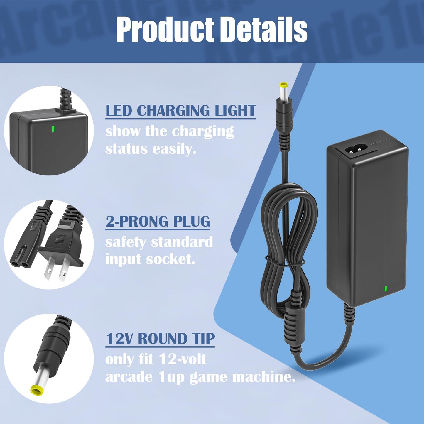 Charger Only Compatible with 12V Arcade1Up Power Cord BI36-120300-U2, 12-Volt Arcade 1Up Game Machine with Riser Cocktail Table…