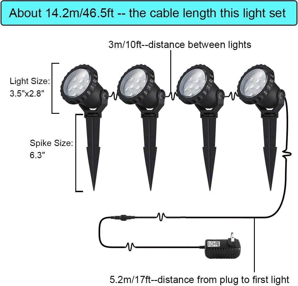 COVOART Outdoor lights Outdoor Landscape Lighting 12W Outdoor Spot Lights with Transformer for Yard Garden House Lawn Tree Flags Warm White LED