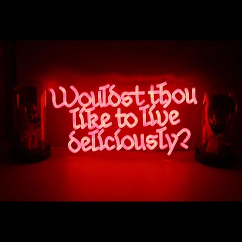 Wouldst Thou Like to Live Deliciously Neon Sign - Red Gothic Halloween Wall Decor, Spooky Witchy Horror Aesthetic Light for Home, Bar, or Party