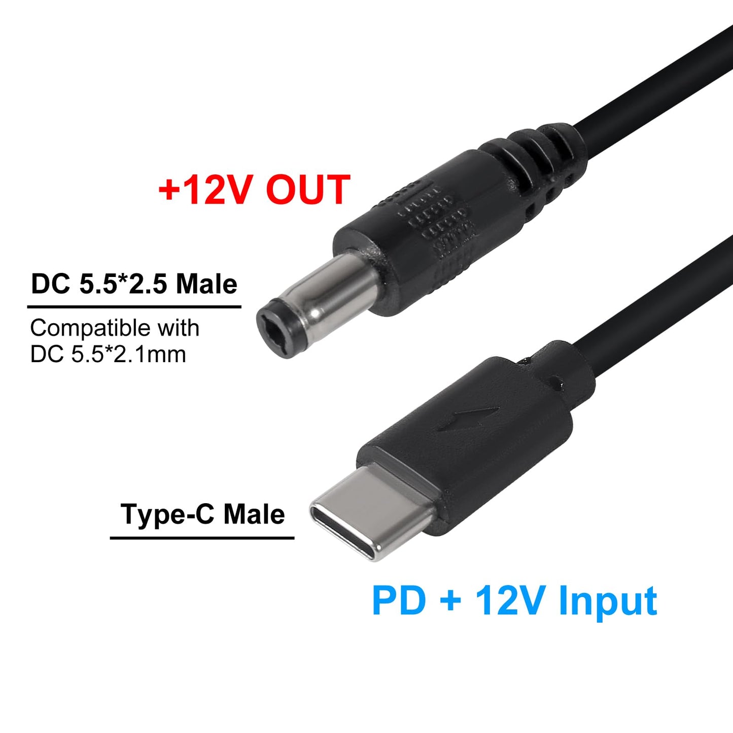 AITRIP 2PCS DC to Type C USB PD12V 5.5x2.5mm (Compatible with 5.5mm x 2.1mm) Power Supply Cable for Wireless Router Laptop LED Strip Speaker CCTV