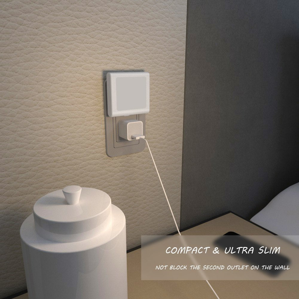 MAZ-TEK Plug-in Led Night Light with Auto Dusk to Dawn Sensor,Adjustable Brightness Warm White Lights for Hallway,Bedroom, Kids Room, Kitchen