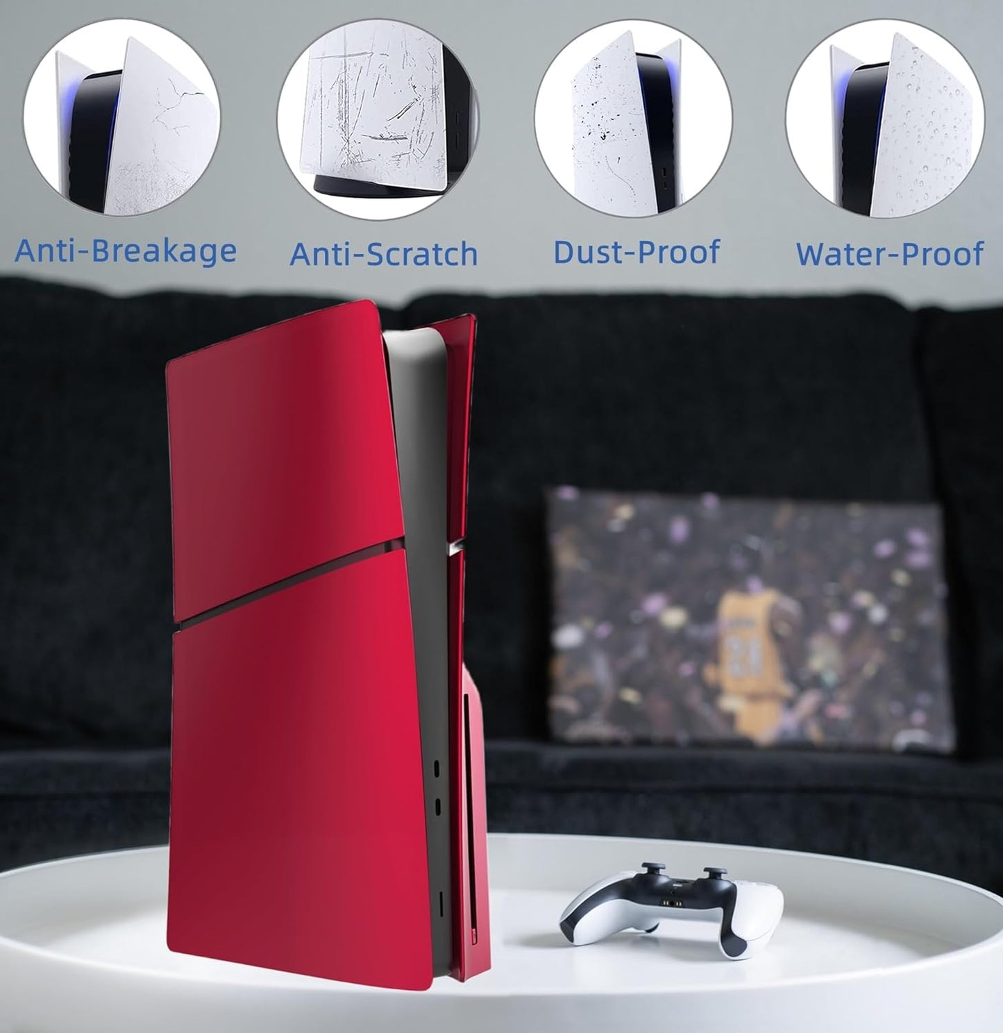 Replacement Shockproof Hard Faceplate Shell Plates Dustproof Cover Panels Anti-Scratch Skins for PS5 Slim Console Disc Edition - Red