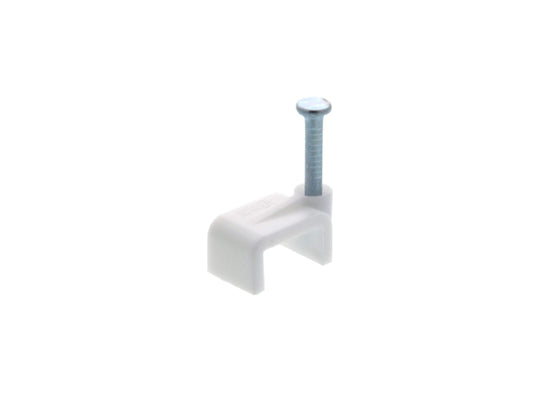 Secure 10mm White Flat Nail Cable Clip for Coax, Ethernet, and Telephone Cable Management - 100 Pack
