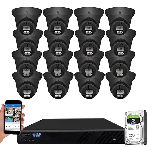 GW Security 16 Channel 12MP NVR 4K Fulltime Color Night Vision Security Camera System with 16 x 8MP IP Two-Way Audio Alarm Lights AI PoE Dome Security