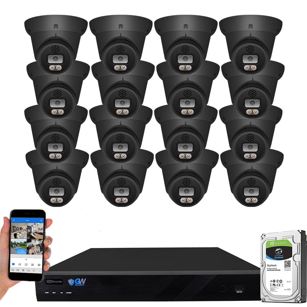 GW Security 16 Channel 12MP NVR 4K Fulltime Color Night Vision Security Camera System with 16 x 8MP IP Two-Way Audio Alarm Lights AI PoE Dome Security
