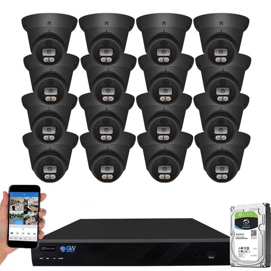 GW Security 16 Channel 12MP NVR 4K Fulltime Color Night Vision Security Camera System with 16 x 8MP IP Two-Way Audio Alarm Lights AI PoE Dome Security