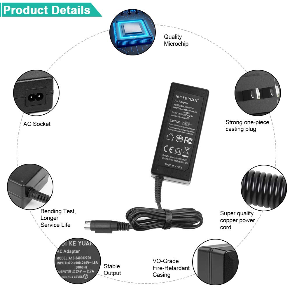 HKY 24v (3-pin) Ac Dc Adapter Compatible with Epson POS Thermal POS ReadyPrint Thermal Receipt Printer (C31CD52062) Replacement Switching Power…