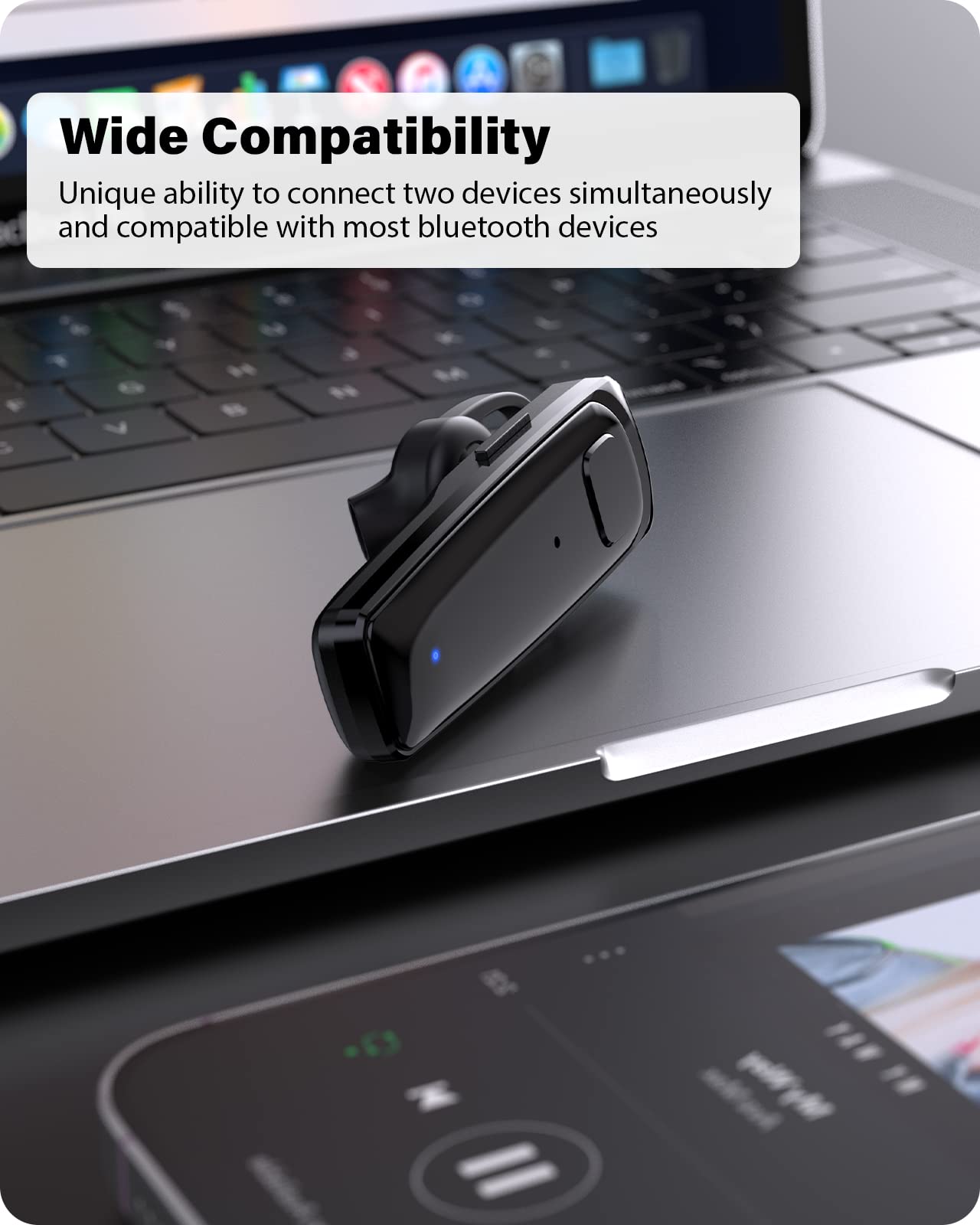 ADADPU Bluetooth Headset - V5.0 Wireless Handsfree Earpiece Built-in Dual Mic Noise Cancelling, 10 Days Standby 16Hrs HD Talktime Ultralight Headset