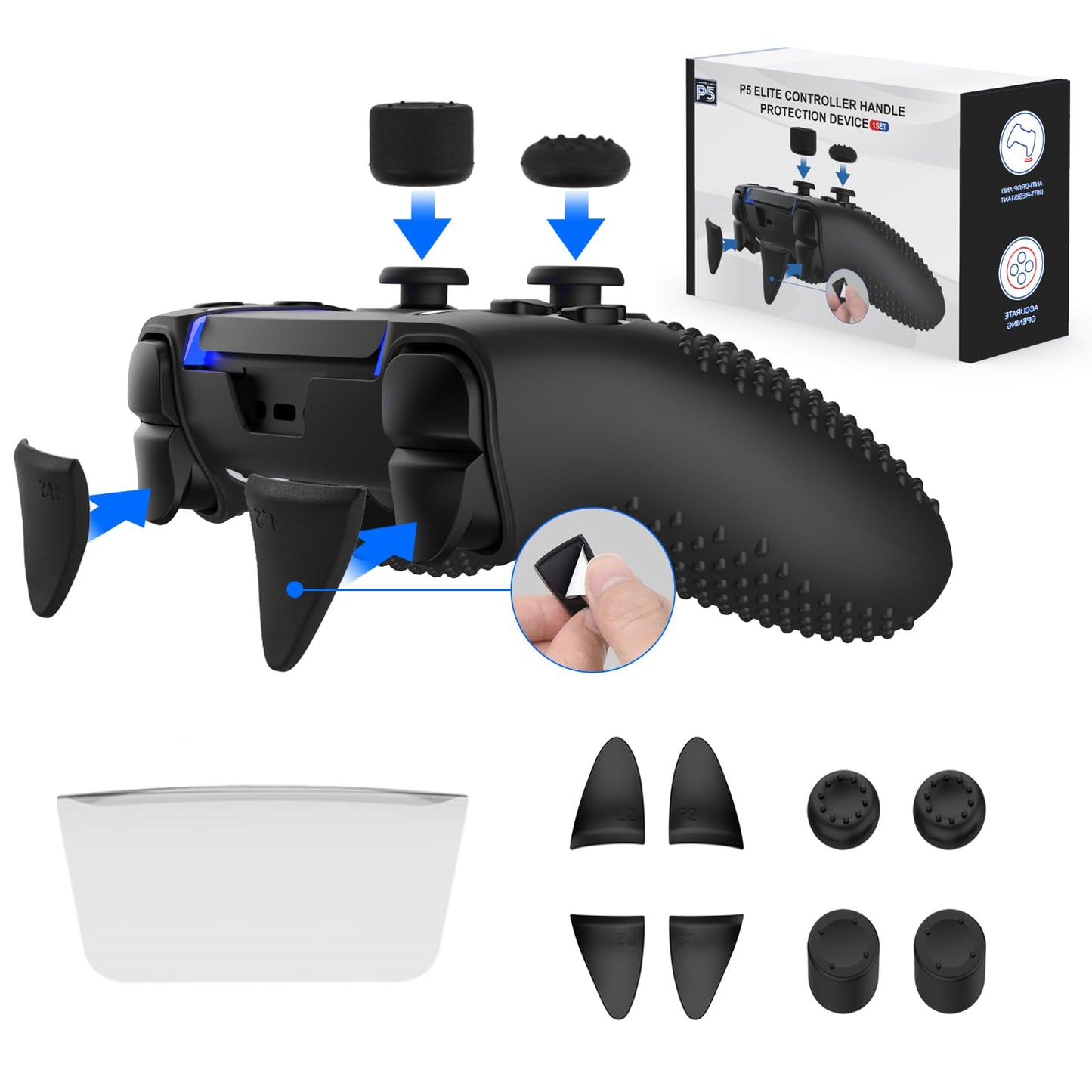 KOEBSHPE Anti-Slip Cover for PS5 DualSense Controller, Accessories Including Cover for DualSense Edge, Thumb Caps, Triggers Extenders, and Touchpad