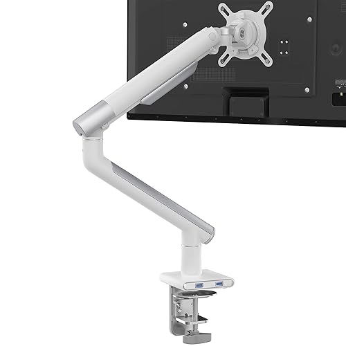 Single Monitor Arm Mount - CTA White Monitor Mount for 23" to 35" Monitors - w/Dual USB 3.0 Hub Ports & Arm Clamp for Desks - White (ADD-SSMA)