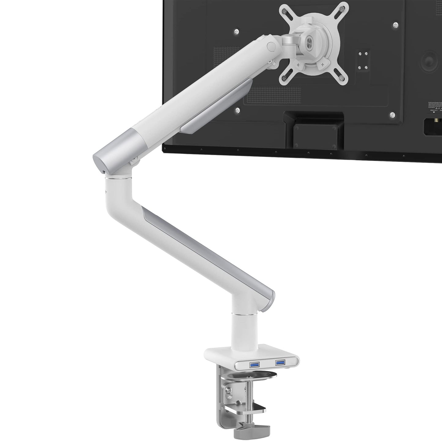Single Monitor Arm Mount - CTA White Monitor Mount for 23" to 35" Monitors - w/Dual USB 3.0 Hub Ports & Arm Clamp for Desks - White (ADD-SSMA)