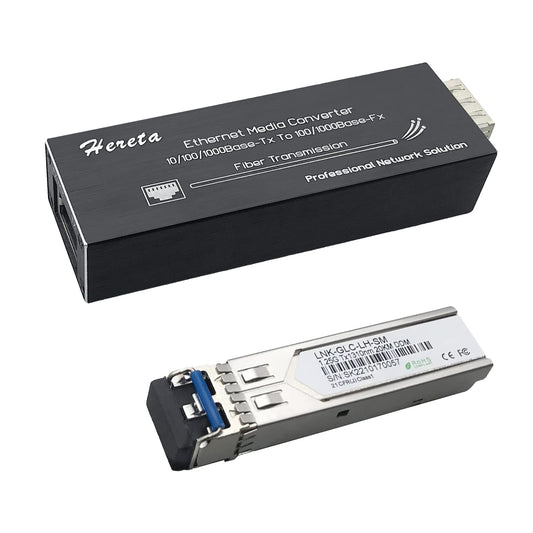 Industrial Gigabit Fiber Media Converter with Single Mode Dual Fiber SFP/LC Module 10/100/1000Base-TX to 100/1000Base-Fx Mini Ethernet Media Hardened