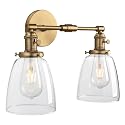 Phansthy Retro Industrial 2-Light Wall Sconces, Bathroom Vanity Light Fixtures, Wall Light with Dual 5.6" Bell Shaped Clear Glass Lampshade, Wall Lamp