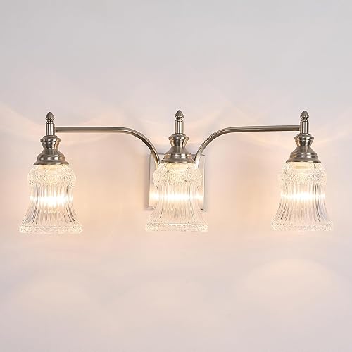 FALINNEAD Bathroom Light Fixture Brushed Nickel Vanity Lighting 3 Lights Bathroom Wall Scone for Bedroom Living Room Hallway