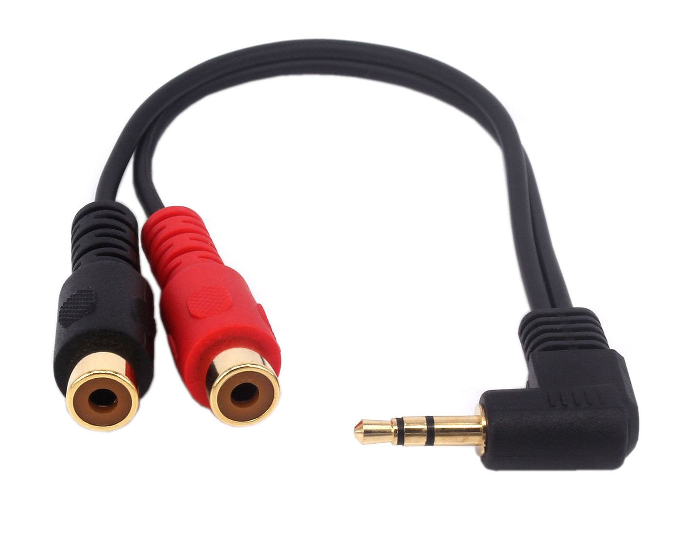 Qaoquda 3.5mm to 2RCA Adapter Cable, 8 Inch Gold Plated 90 Degree Right-Angled 1/8" TRS Stereo Male to Dual RCA Female Y Splitter Adapter
