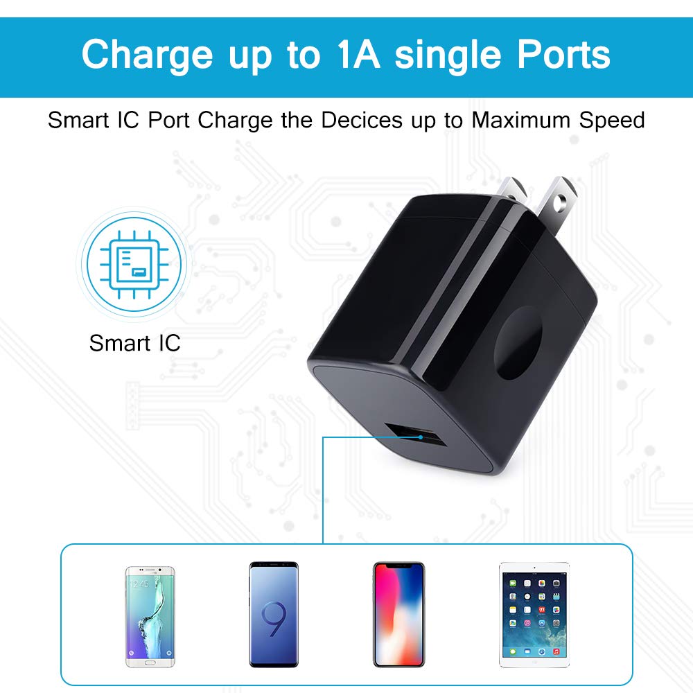 Wall Charger Cube,1A/5V Single Port USB Plug 3 Pack Travel Black Charging Block Box Adapter Compatible Phone,Samsung Galaxy S24 S23 A21 A51 A71 S20