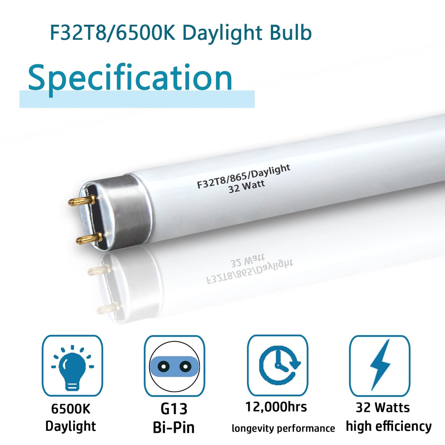 Cemlorot (10pack) 48 inch F32T8/865 Fluorescent Tube Light,4FT 32Watts 6500K Full Spectrum Daylight Bulb,Ra83 High Transparent Replacement for Ceiling