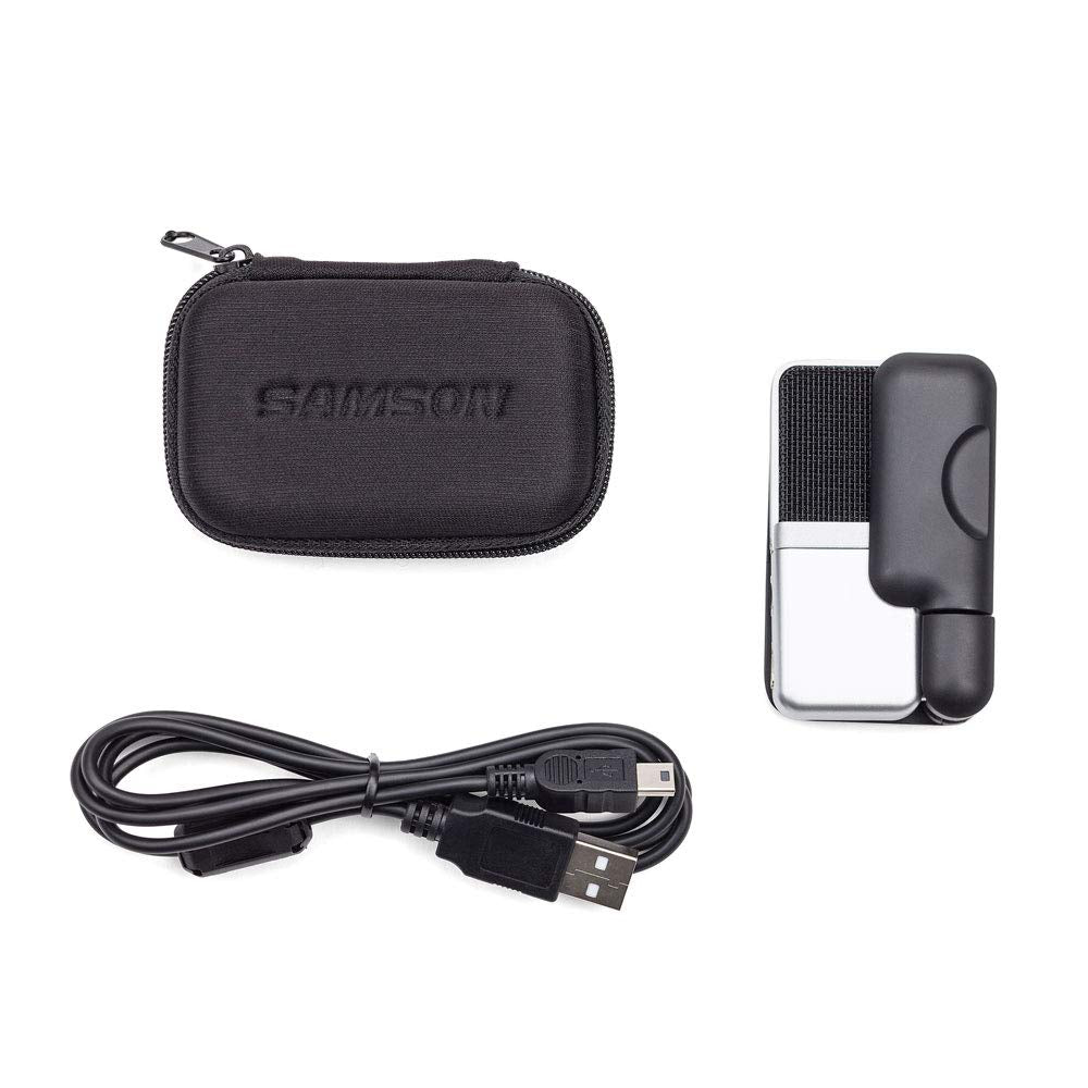 SAMSON Go Mic Portable Clip-on USB Condenser Microphone (Titanium)- USB 2.0 Hub with Individual LED lit Power Switches + Cleaning Cloth - Deluxe