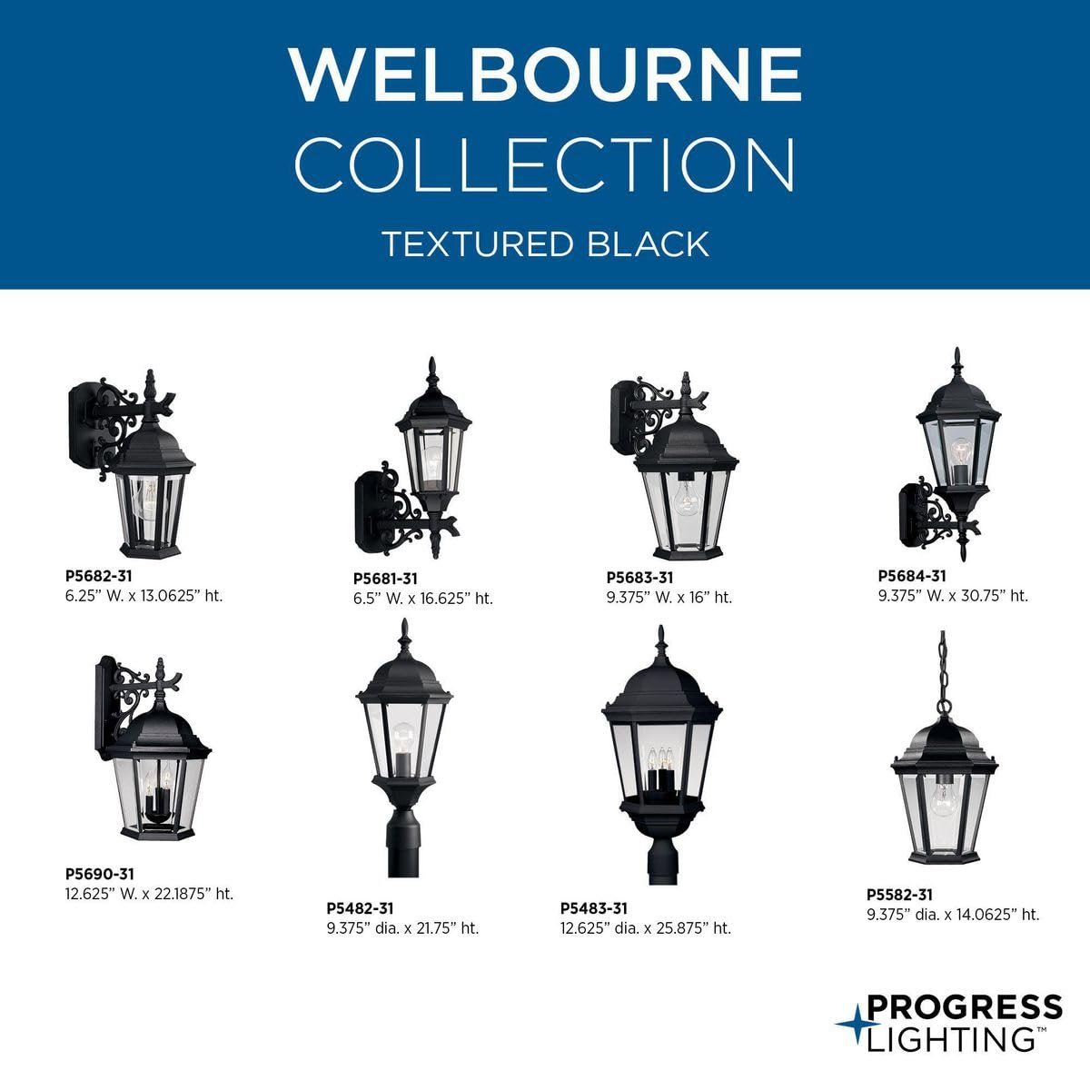 Progress Lighting Welbourne Collection 1-Light Clear Beveled Glass Traditional Outdoor Medium Wall Lantern Light Textured Black