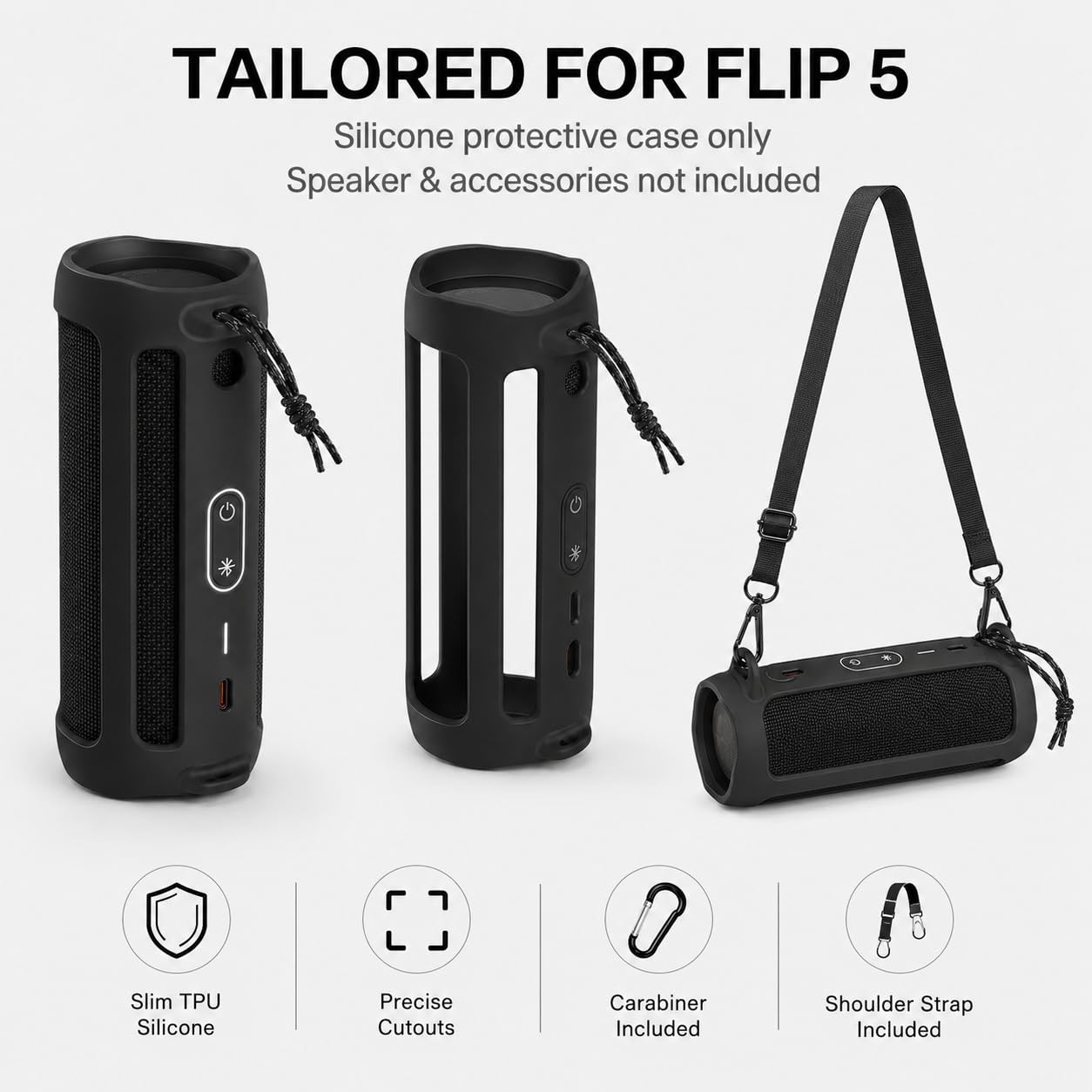 Silicone Case Compatible for FLIP 5 Portable Bluetooth Speaker, Gel Soft Skin Cover, Rubber Case, Travel Carry Pouch with Strap Not for Flip 6