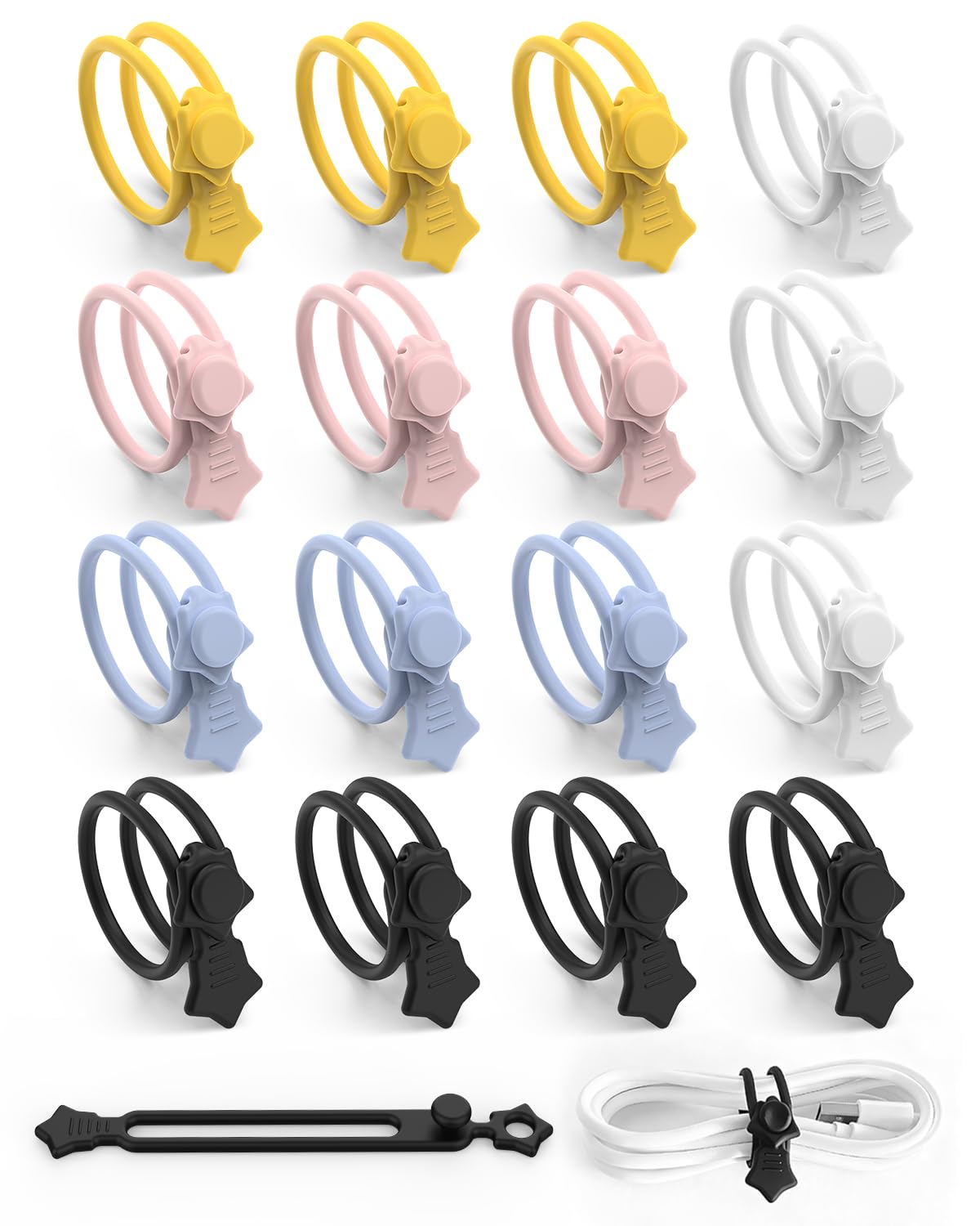 Quick Bind-Silicone Cable Ties Reusable, Cord Organizer for Charging Cables, Data Cables & Computer Wires, Multipurpose Elastic Cable Management