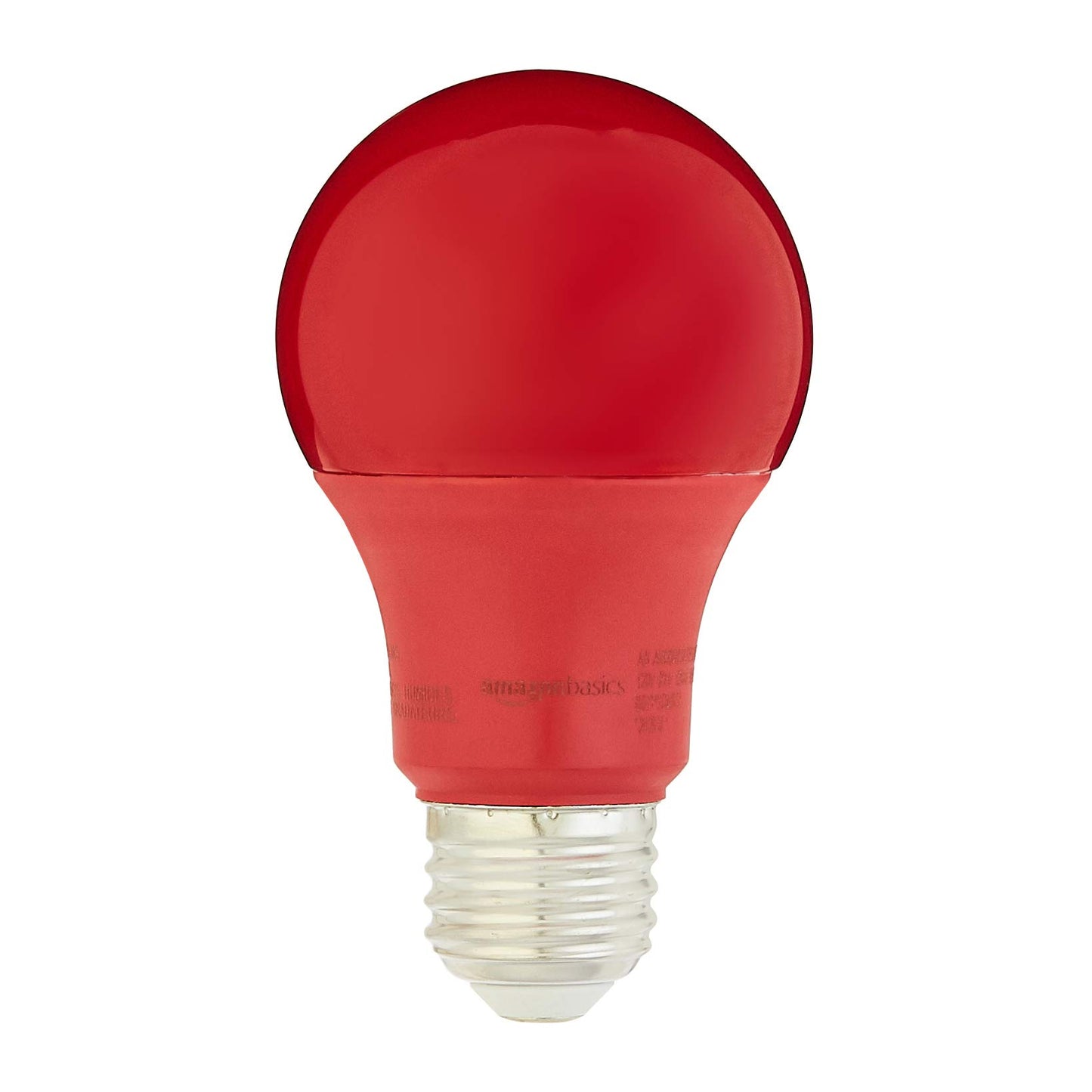 Amazon Basics A19 Red Color Party LED Light Bulbs, 60W Equivalent, 9W Energy Efficient, E26 Standard Base, Non-Dimmable, 10,000 Hour Lifetime, 2-Pack