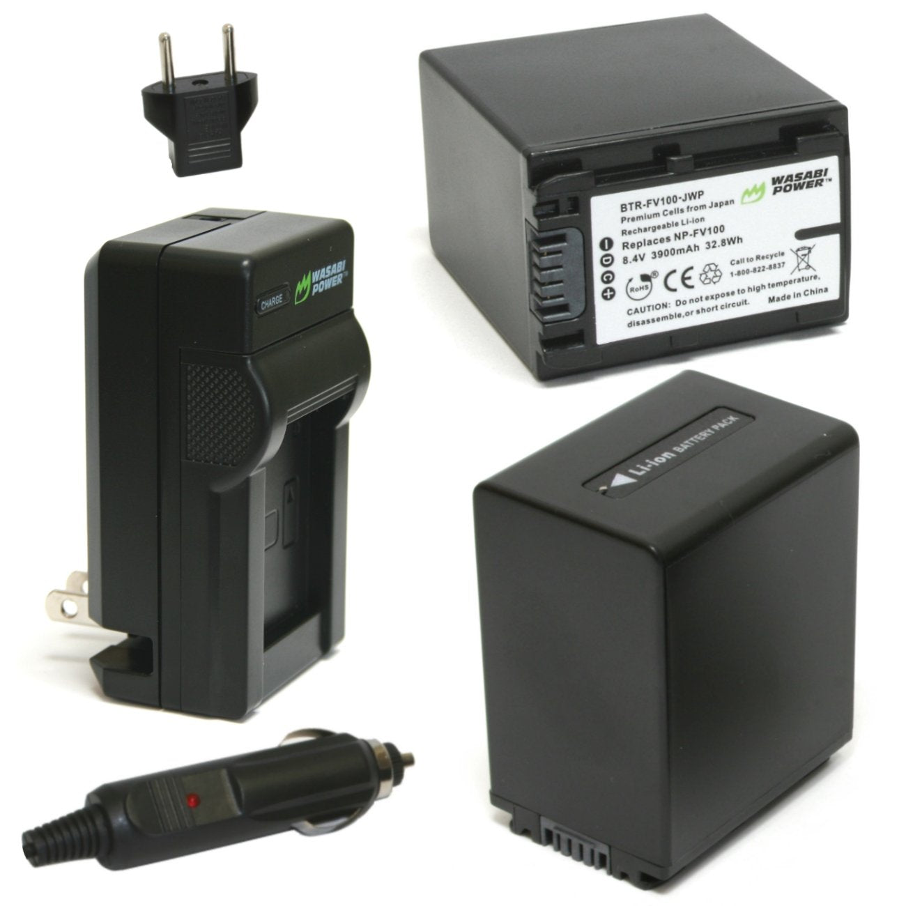 Wasabi Power Battery (2-Pack) and Charger for Sony NP-FV100 and Sony DCR-SR15, SR21, SR68, SR88, SX15, SX21, SX44, SX45, SX63, SX65, SX83, SX85