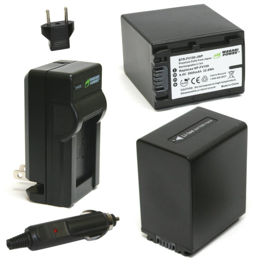 Wasabi Power Battery (2-Pack) and Charger for Sony NP-FV100 and Sony DCR-SR15, SR21, SR68, SR88, SX15, SX21, SX44, SX45, SX63, SX65, SX83, SX85