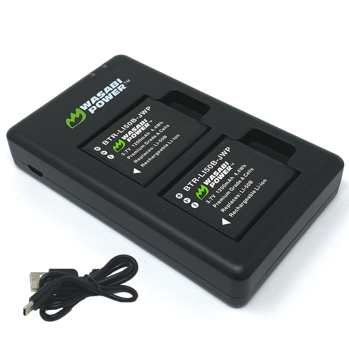 Wasabi Power Battery (2-Pack) and USB-C Charger for Ricoh Pentax D-LI92 and Ricoh Pentax Optio I-10, RZ10, RZ18, WG-1, WG-1 GPS, WG-2, WG-2 GPS, WG-3