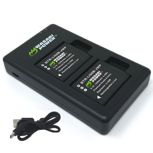 Wasabi Power Battery (2-Pack) and USB-C Charger for Ricoh Pentax D-LI92 and Ricoh Pentax Optio I-10, RZ10, RZ18, WG-1, WG-1 GPS, WG-2, WG-2 GPS, WG-3