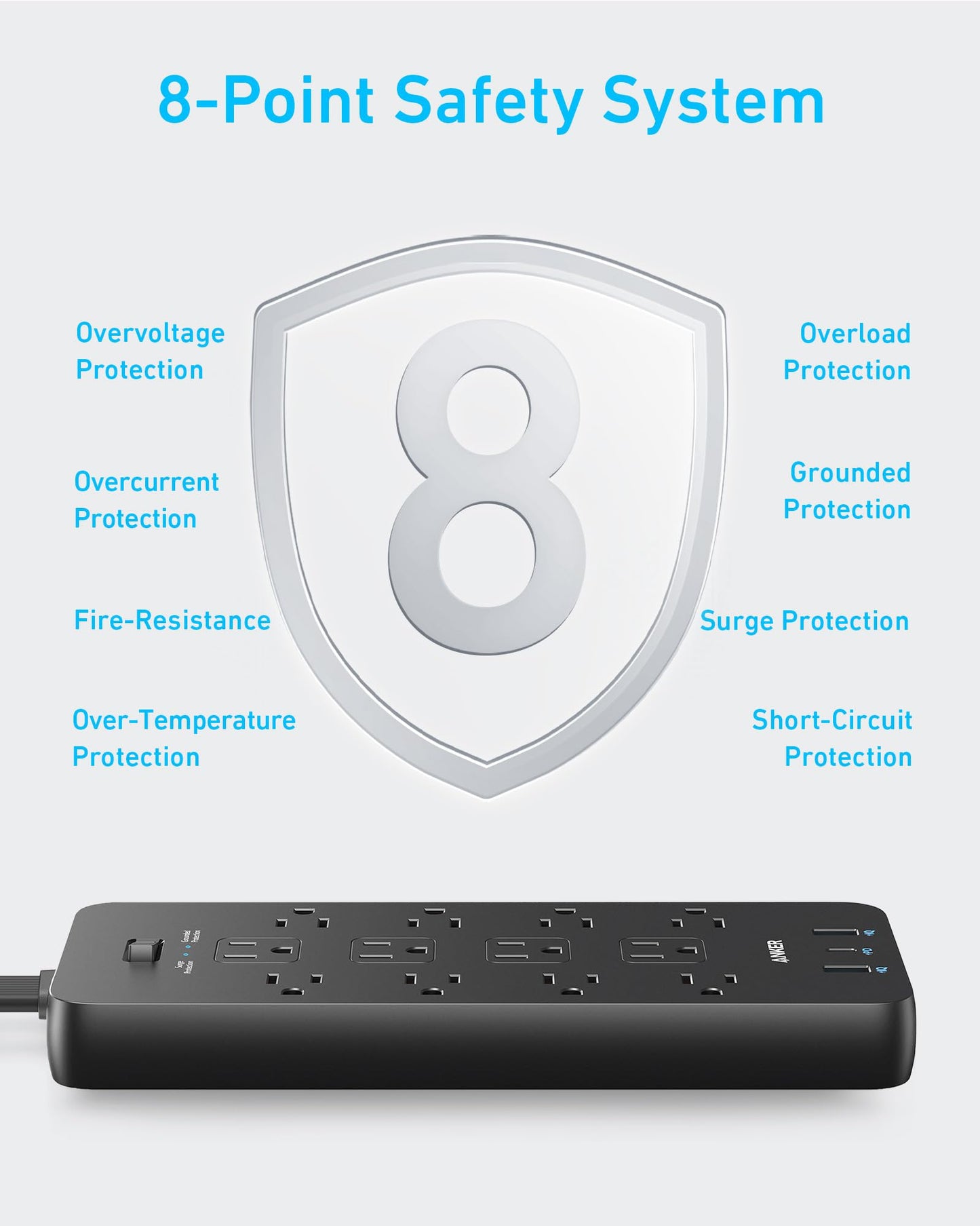 Anker Surge Protector Flat Plug Power Strip(2100J), 12 AC Outlets, 5feet Flat Extension Cord, 1USB C and 2 USB Ports for Multiple Devices, 20W Fast
