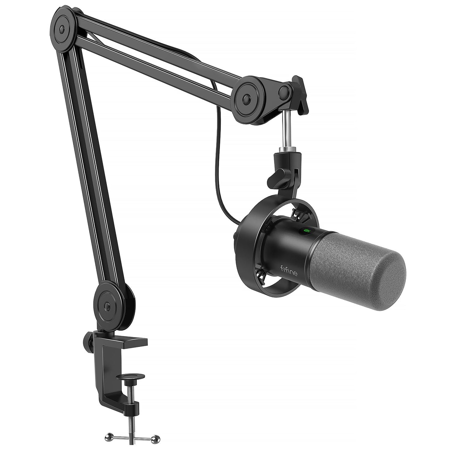 FIFINE Dynamic Podcast Microphone Set with Boom Arm Stand, Studio XLR/USB Microphone for Recording Vocal Streaming, Metal Mic with Mute Tap, Headphone
