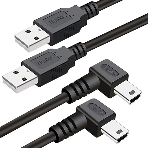 Mini USB Cable 90 Degree 2Pack 6ft for Garmin Nuvi for Canon PowerShot/Rebel/EOS/DSLR/ELPH,Dash Cam,SatNav,Camcorders,Car,Camera USB Cable Right Angle
