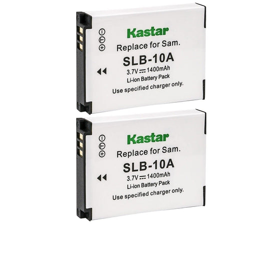 Kastar 2-Pack SLB-10A Battery Replacement for Samsung WB800F, WB850F, WB1000, WB1100F, WB2100, ES50, ES55, ES60, EX2F, HMX-U10, HMX-U20, HZ10W, HZ15W