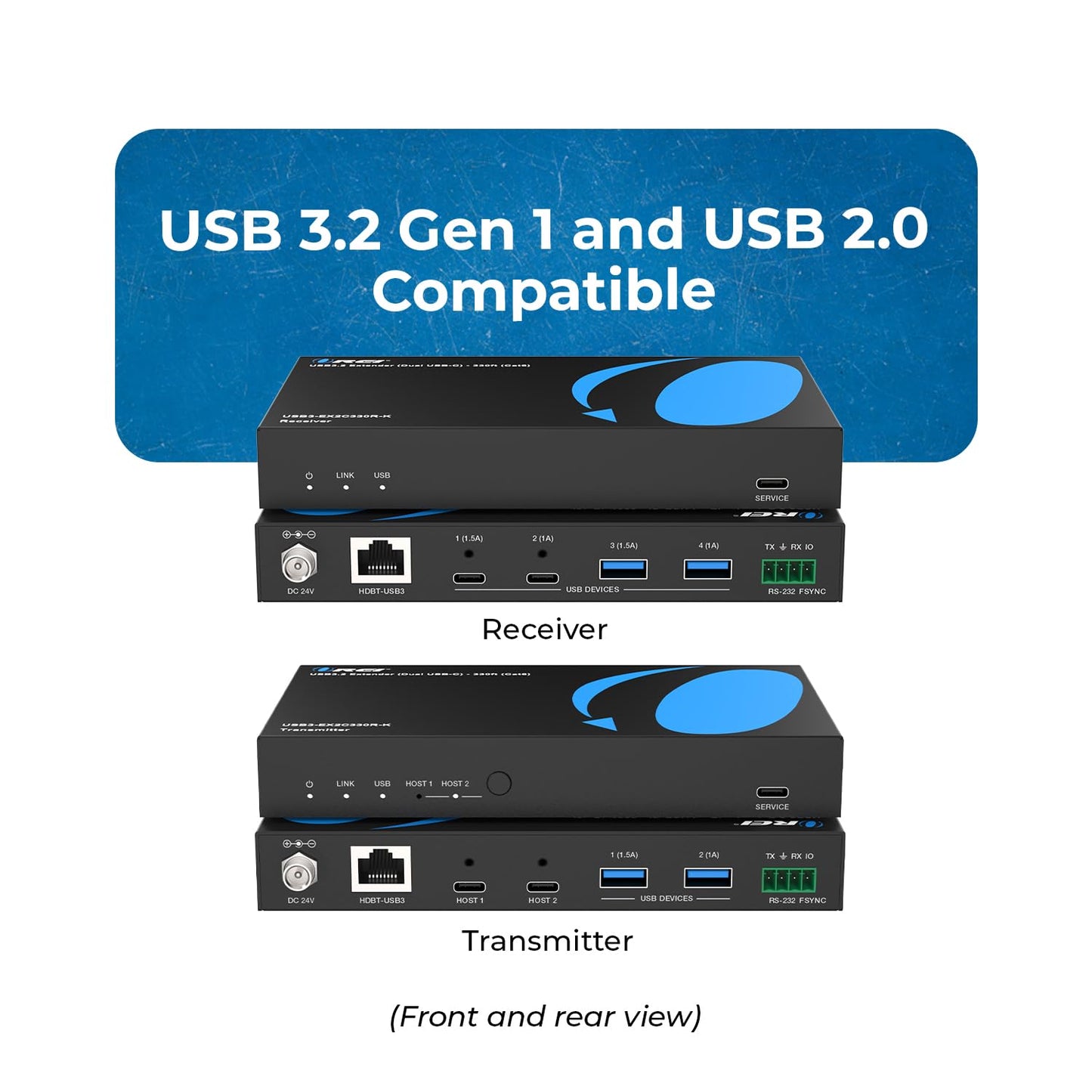 OREI USB 3.2 Over Cat6 330ft Two-Way PoC RS-232 2X USB-C/ 2X USB-A Over LAN