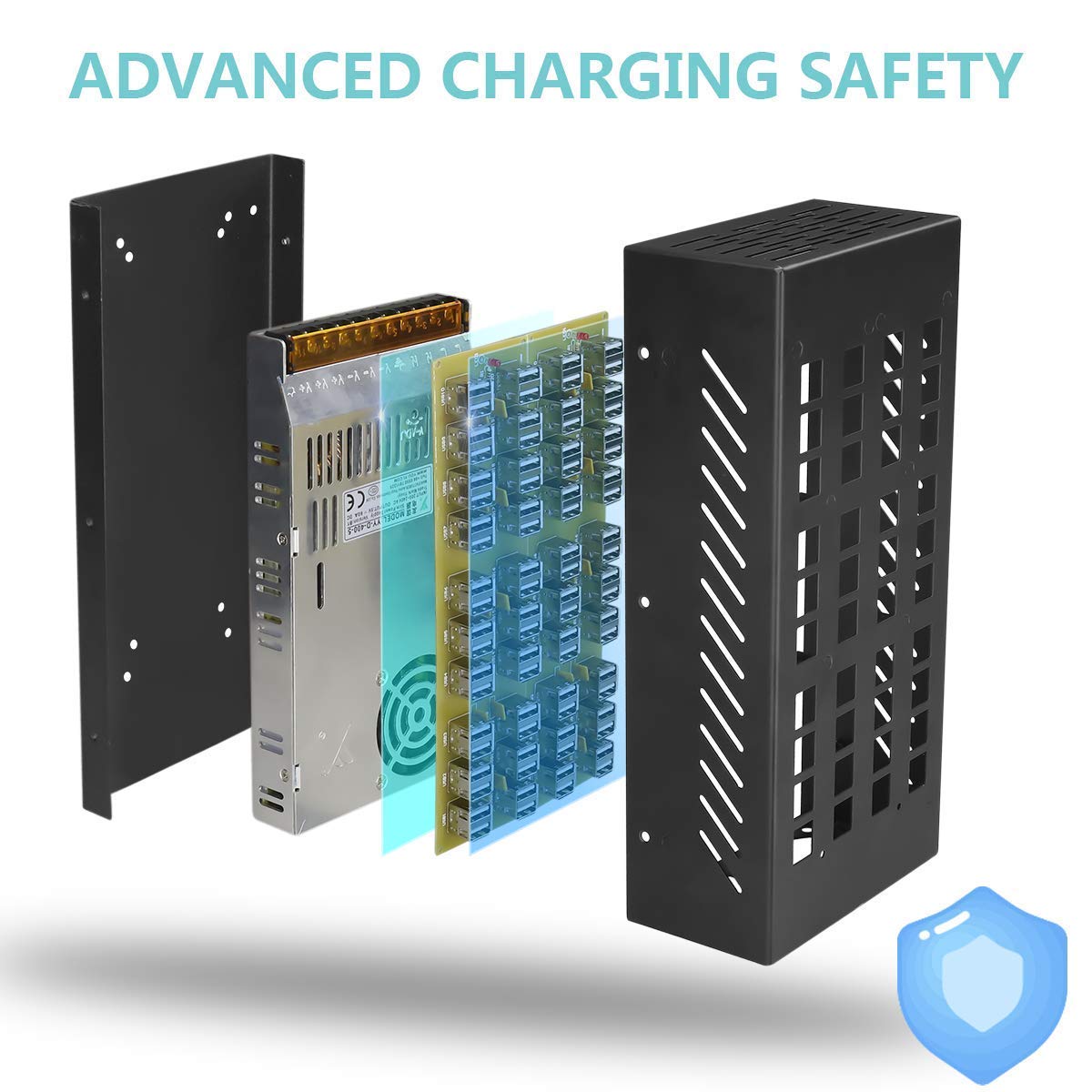 40 Ports USB Charging Station with Intelligent Protection, Multi-Port USB Charger Wall Adapter with Power Cable for iPhone, iPad, Samsung…