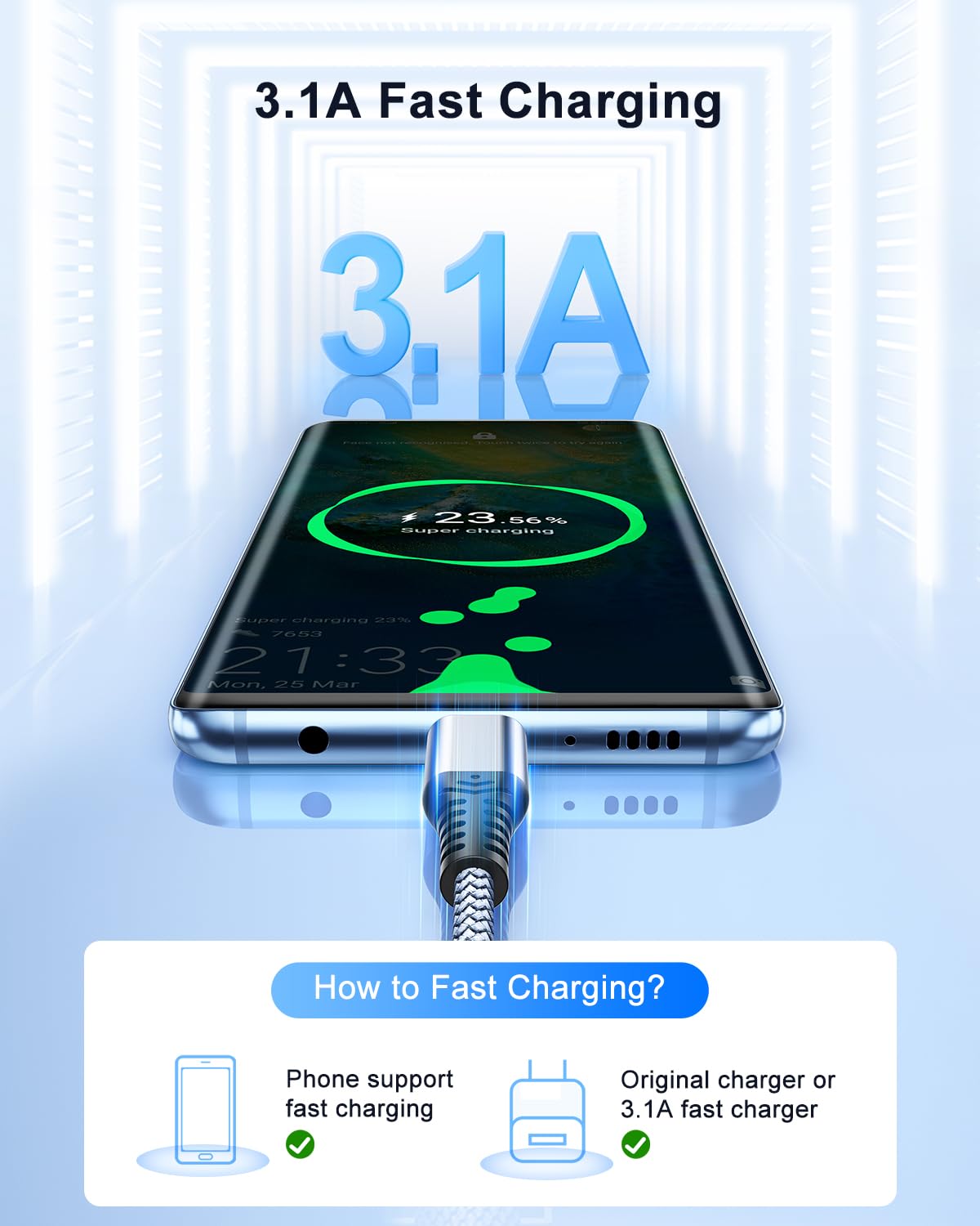 ANDTOBO USB to USB C Cable, (3 Pack) 3.1A USB to USB C Fast Charging Nylon Braided USB C Cable for iPhone 17 Pro Max/17 Air/16 15 Pro Max Plus, Galaxy