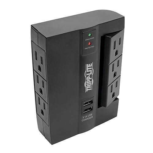 TRIPP LITE 6 Outlet Surge Protector Power Strip, 3 Rotatable Outlets, Wall Tap/Direct Plug in, 1200 Joules, 2 USB Charging Ports, Limited Warranty